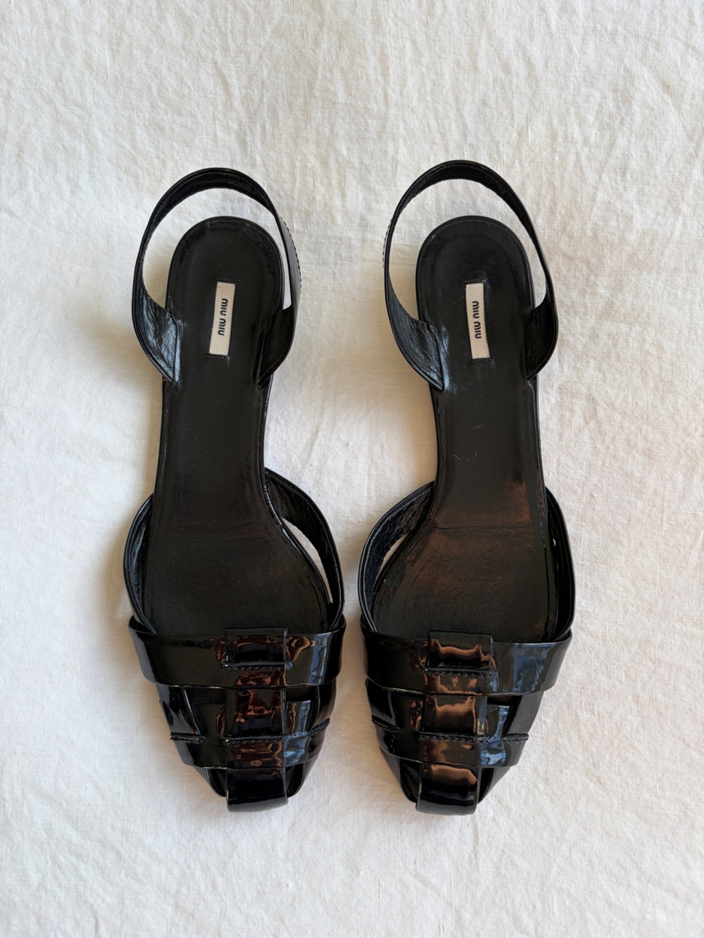 Vintage Miu Miu Woven Patent Leather Slingback Ballet Flats Black y2k 90s